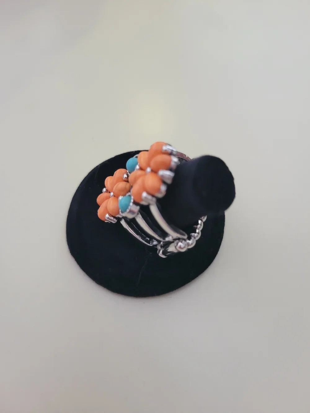 Paparazzi Orange Flower Cluster Ring with Turquoise Accents